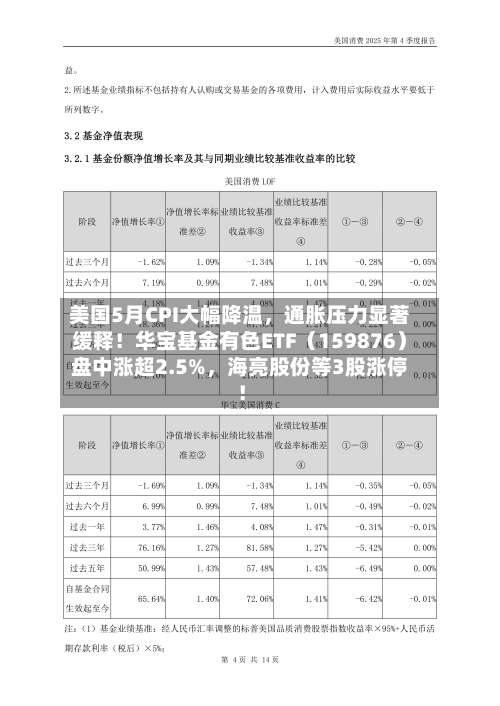 美国5月CPI大幅降温,通胀压力显著缓释!华宝基金有色ETF(159876)盘中涨超2.5%,海亮股份等3股涨停!